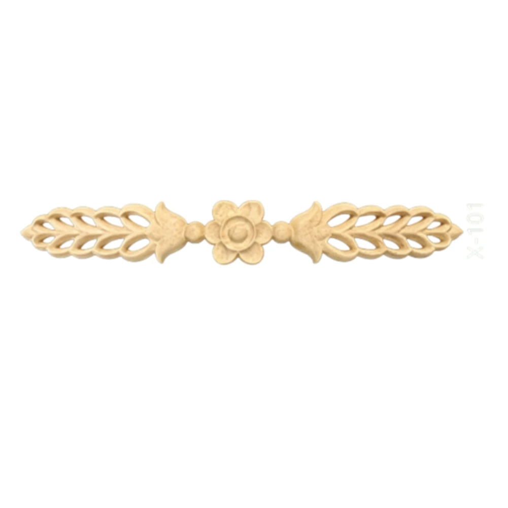 Wood Carved Long Applique European Flower Pattern Hollowed Frame Corner Unpainted Furniture Home Decor