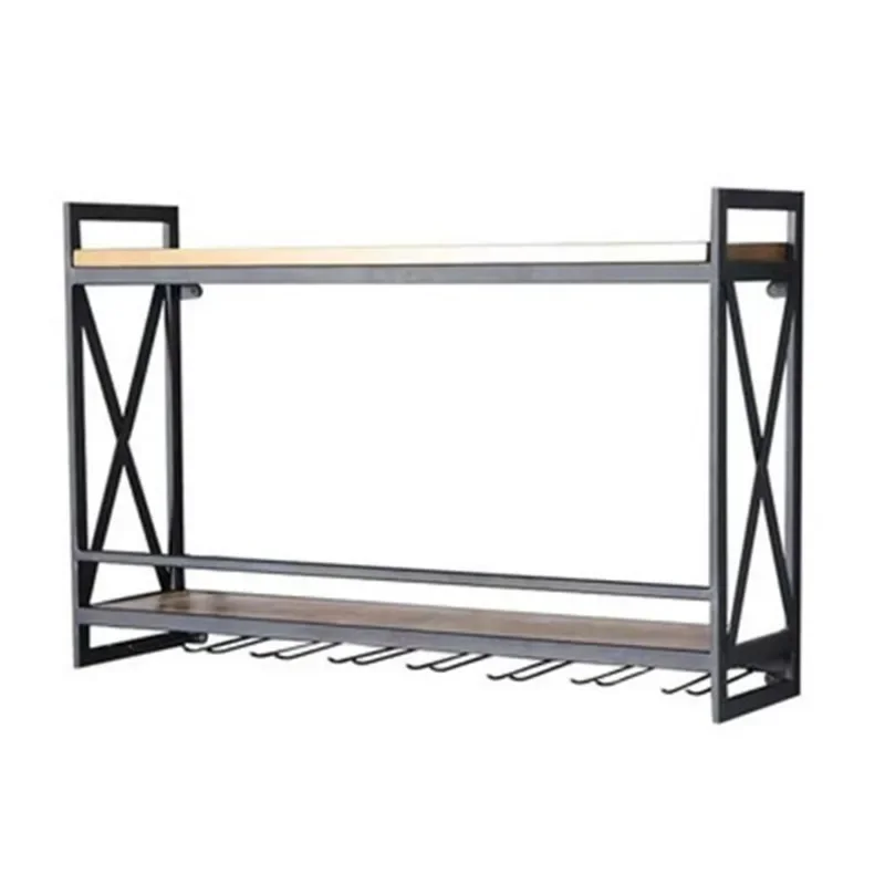 

Nordic Iron Metal Wine Rack Multifunctional Wall Hanging Bookshelf Hanging Wine Glass Holder Solid Wood Storage Shelf