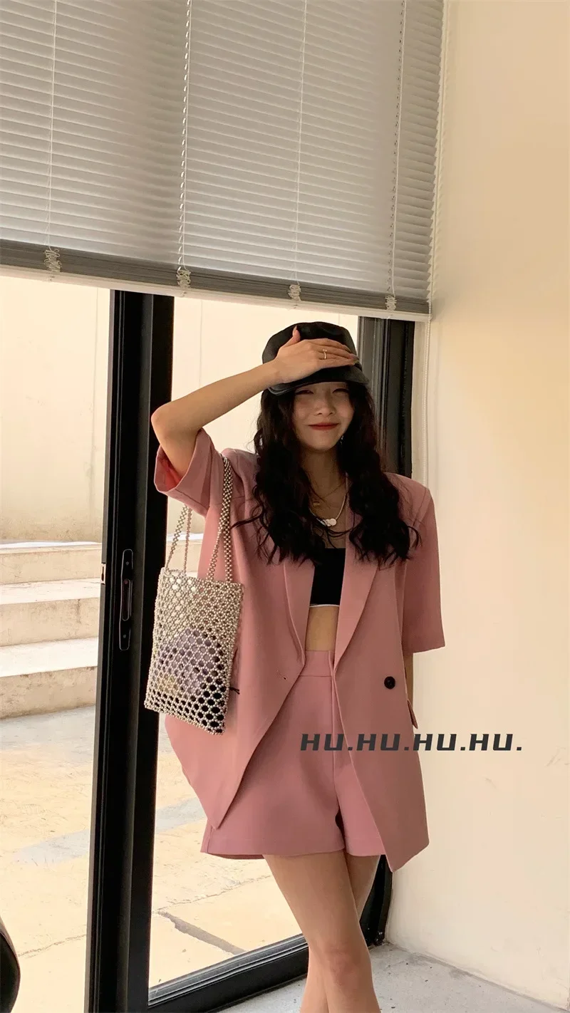 Summer Women Suits 2 Piece Blazer+Short Pants Loose Style Office Lady Business Work Wear Fashion Girl Coat Trousers