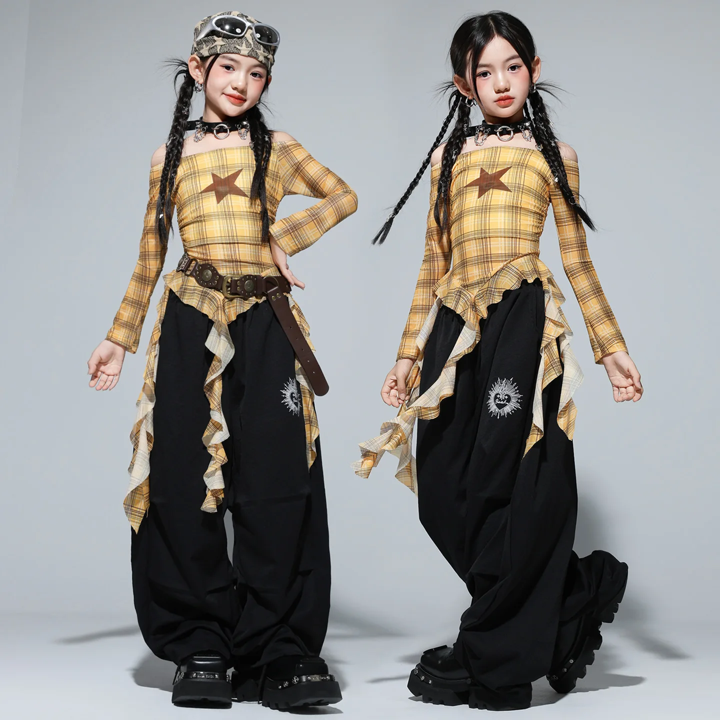 Girls Hip Hop Streetwear Irregular Crop Top Street Dance Pants Girl Group Clothes Set Kid Jazz Dance Costume
