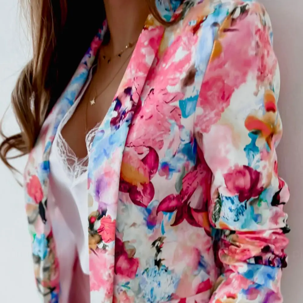 Hot！Office Fashion 2022 Blazer Woman Jacket Colorful Print Slim Spring Autumn Fake Pockets Floral  Suit Jacket for Office