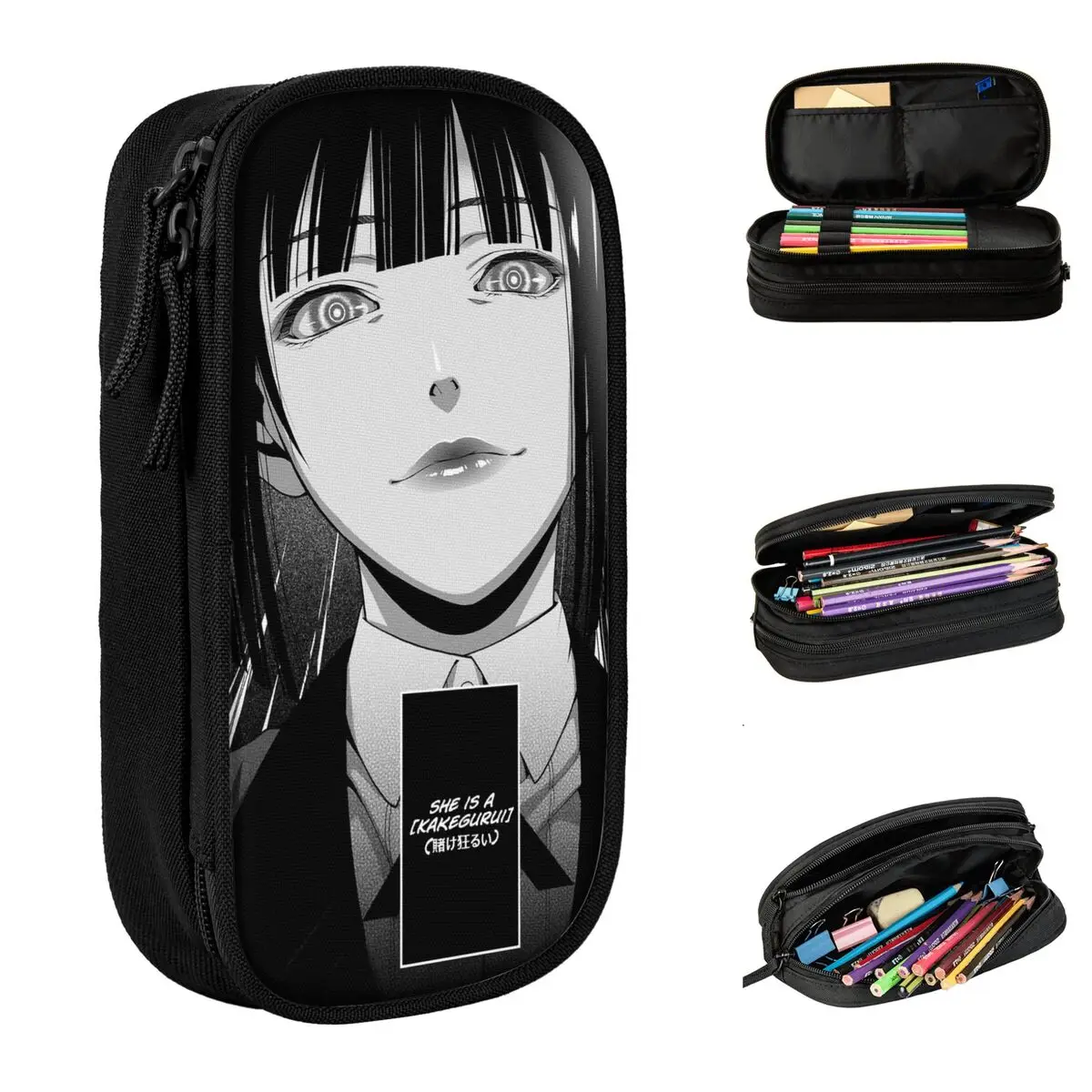 الرجعية جابامي يوميكو مقلمة Kakegurui اليابان أنيمي صندوق رصاص القلم لفتاة صبي أكياس قلم رصاص الطلاب مدرسة سستة القرطاسية