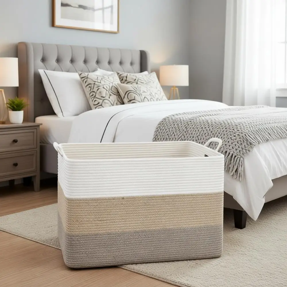 

Large 108L Woven Storage Basket, 25x16x16 - Cotton Rope, Gradient Brown for Living Room & Toy Storage