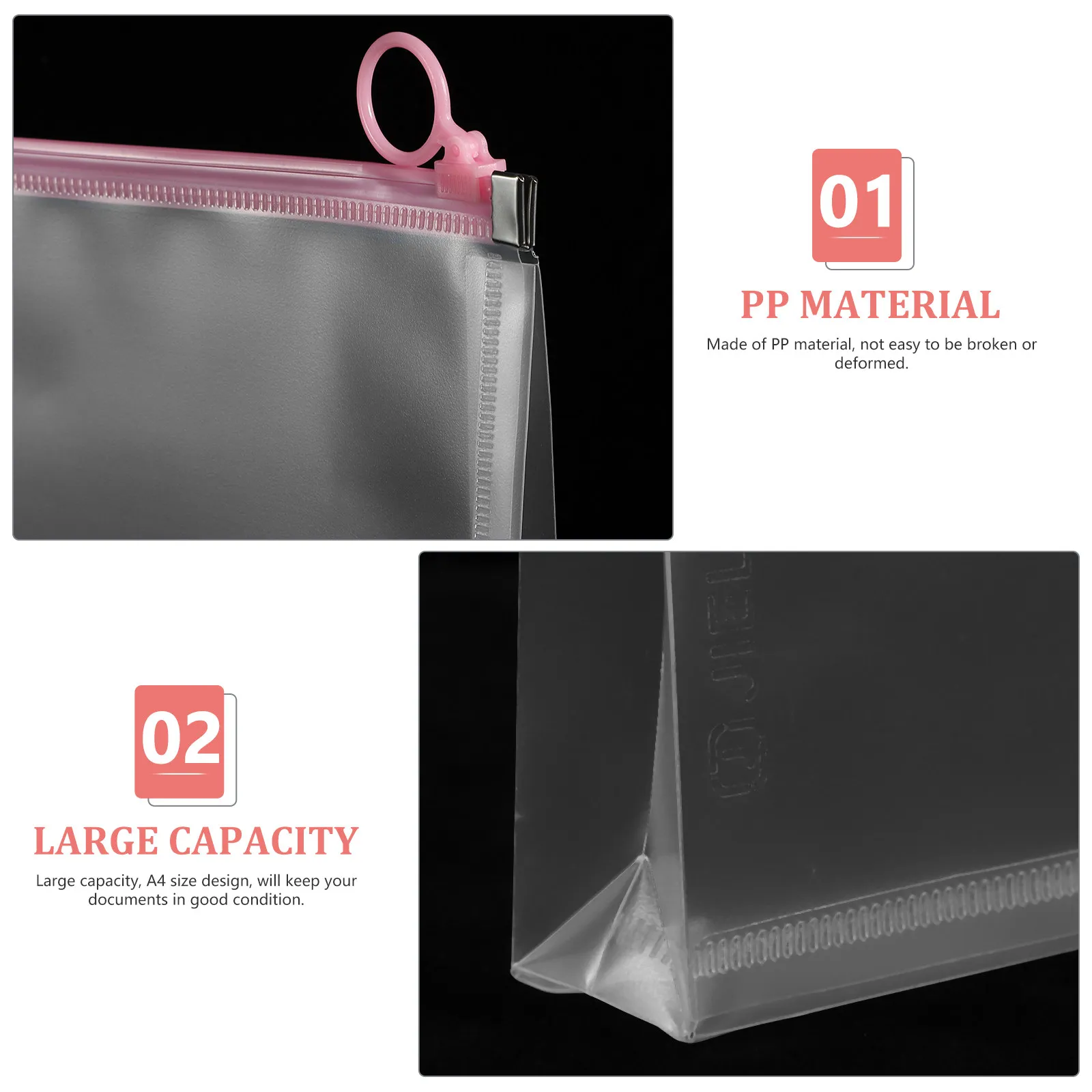 4Pcs Transparent Document Organizer Plastic File Folders A4 Size Large Capacity Document Storage Bags Office Supplies