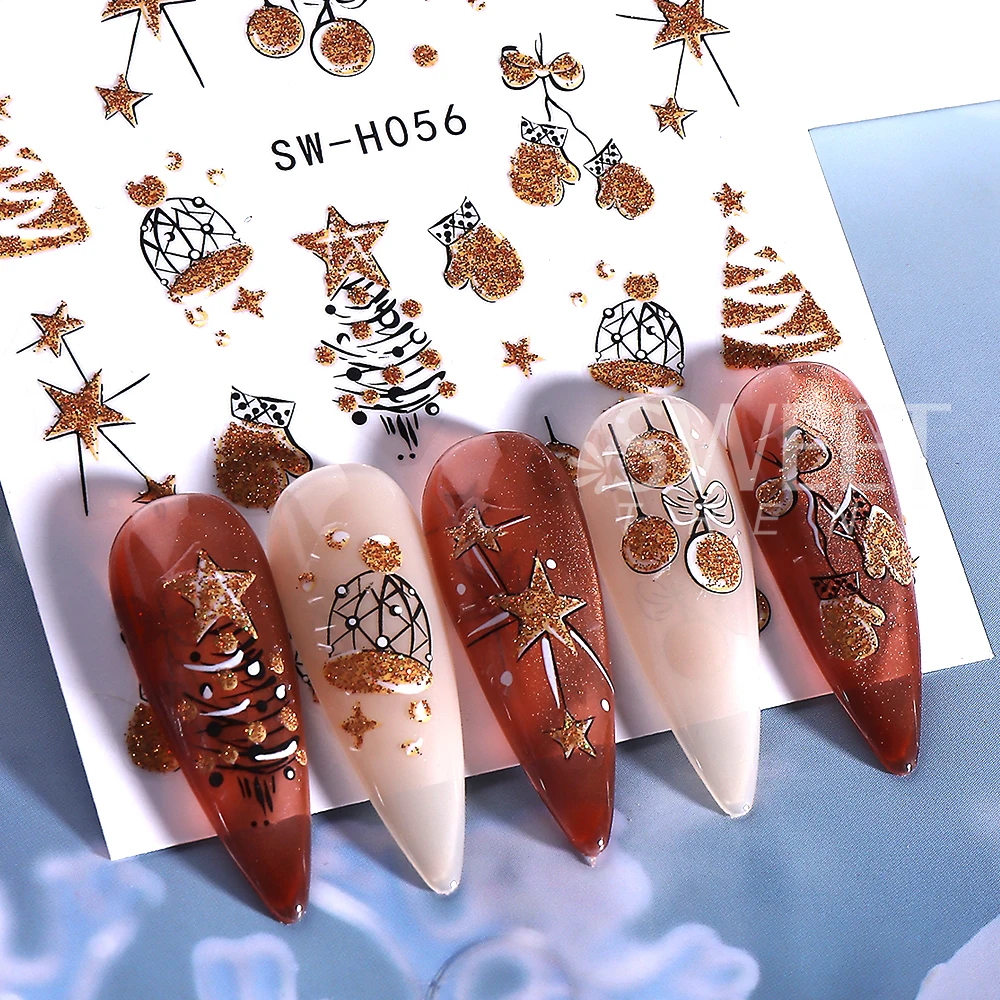 4 قطعة 2026 السنة الجديدة مسمار ملصقات ساعة العد التنازلي تصميم بريق لامع قفازات الشمبانيا مسمار المنزلق الشارات لعيد الميلاد مانيكير