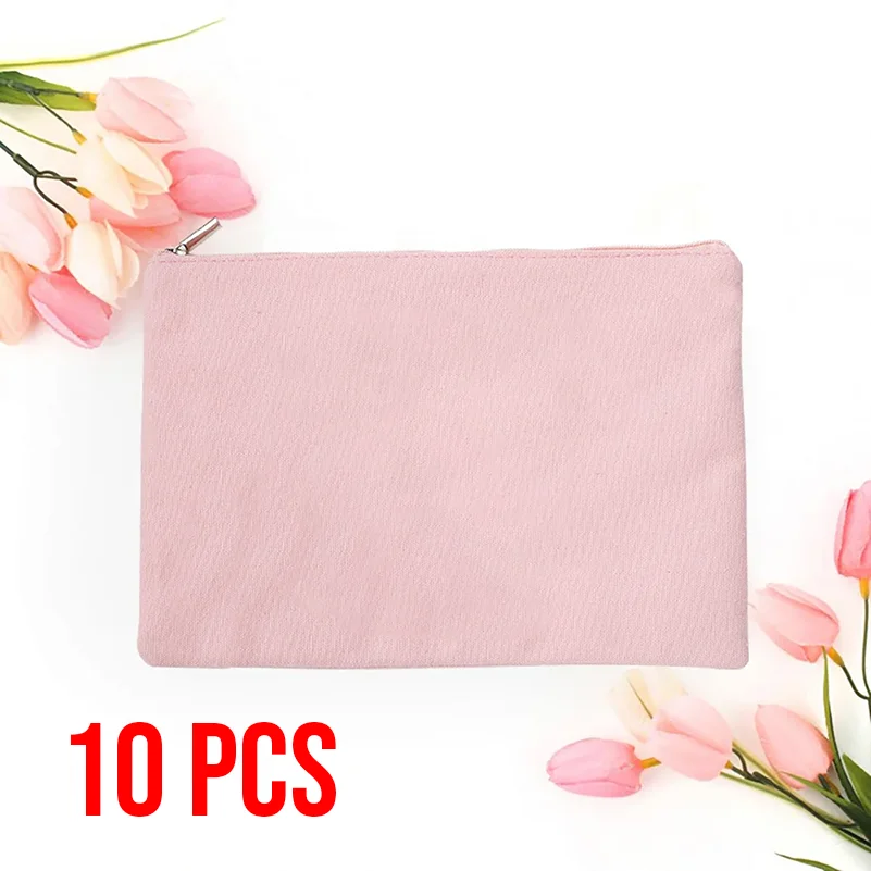 10 Pcs Whosale Makeup Bag Low Price Solid Color Large Capacity Canvas Cosmetic Storage Organizer Wedding Toiletry Pouch in Bulk