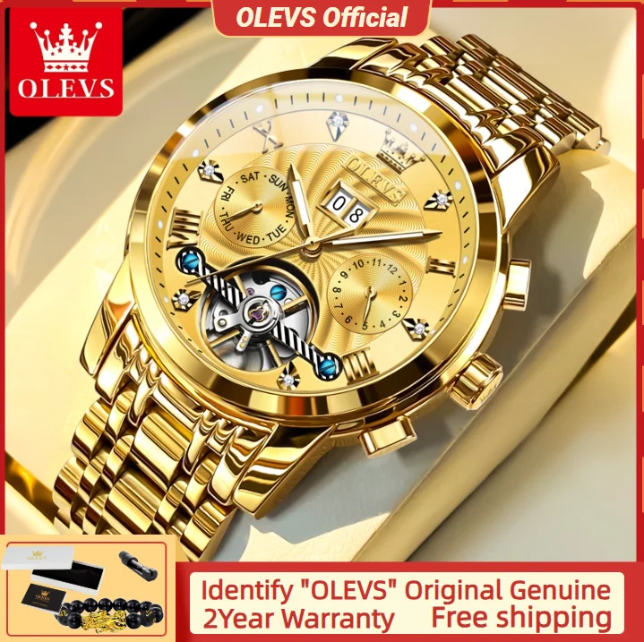 

OLEVS Роскошные автоматические мужские часы Skeleton Hollow Водонепроницаемые механические часы из нержавеющей стали для мужчин