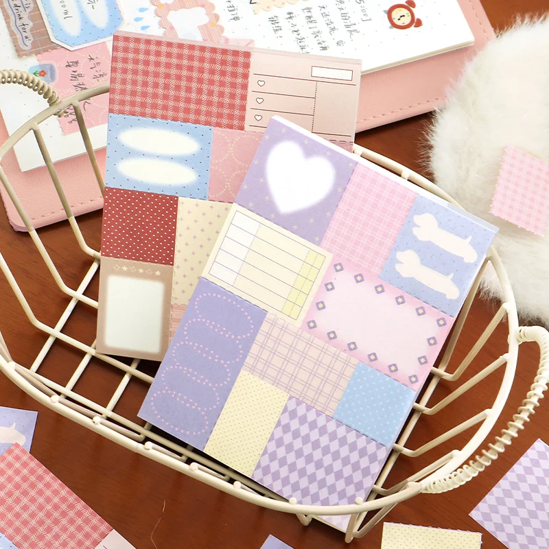 50sheets Candy Magic House Series Kawaii Ins Creative Grid Pattern Patchwork Message Memo DIY Scrapbooking Material Craft Paper