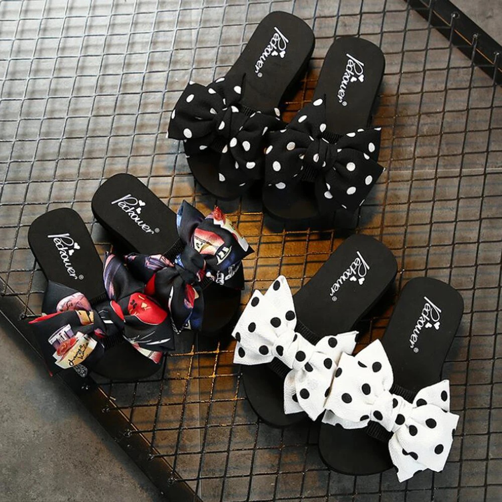 Slippers Women Wear Summer New Fashion Sandal Beach Slides Polka Dot Bow Shoes Comfortable Platform Flip Flops Woman\'s Sandalia