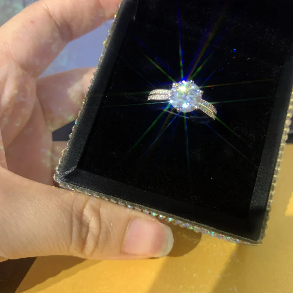 MDLFES Moiss1nite نمط سميكة مطلي 18K 2 قيراط فو مويسان موضة العريس خاتم الماس الزفاف