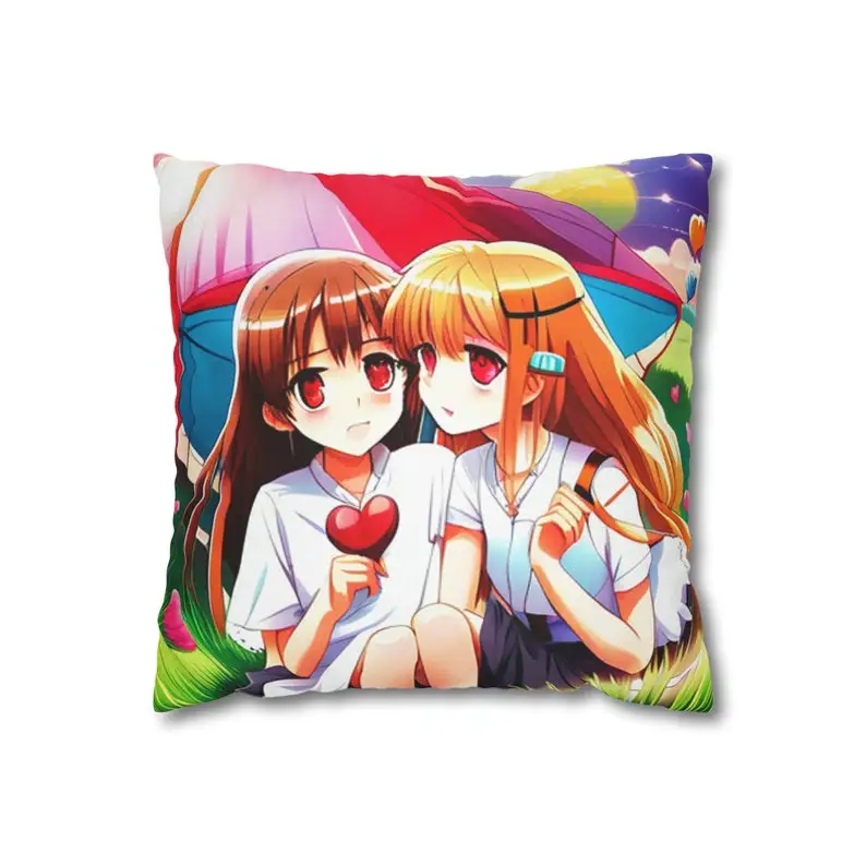 Cute Anime Girls Gay Spun Polyester Square Pillow Case