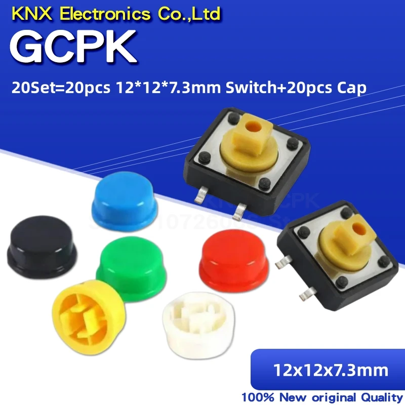 20Set 12x12x7.3mm PCB Momentary Tactile Tact Mini Push Button Switch Module DIP 4PIN With Round Cap 12*12*7.3mm