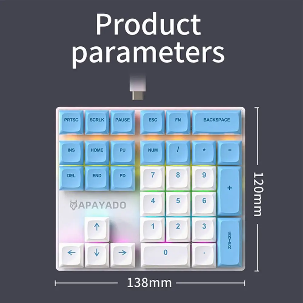 Teclado numérico ergonômico de 33 teclas, iluminação colorida, interruptores mecânicos, teclado externo com fio, escritório