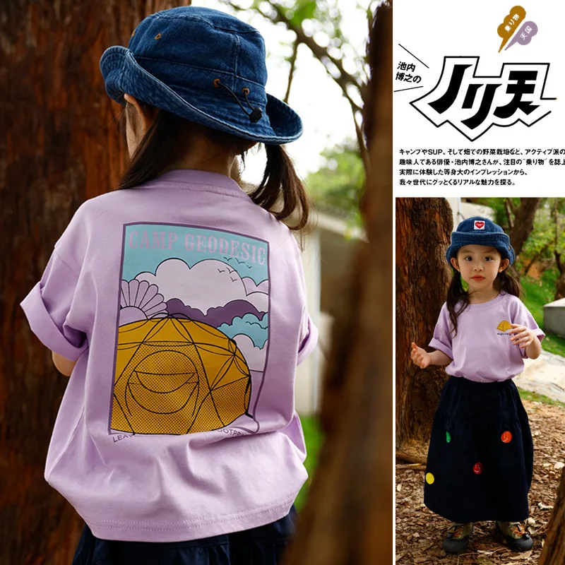 

RomperDew Girls Cotton T-shirt Summer Girls Sweat Breathable Tops Casual Baby Clothes Purple Organic Cotton Baby Clothes