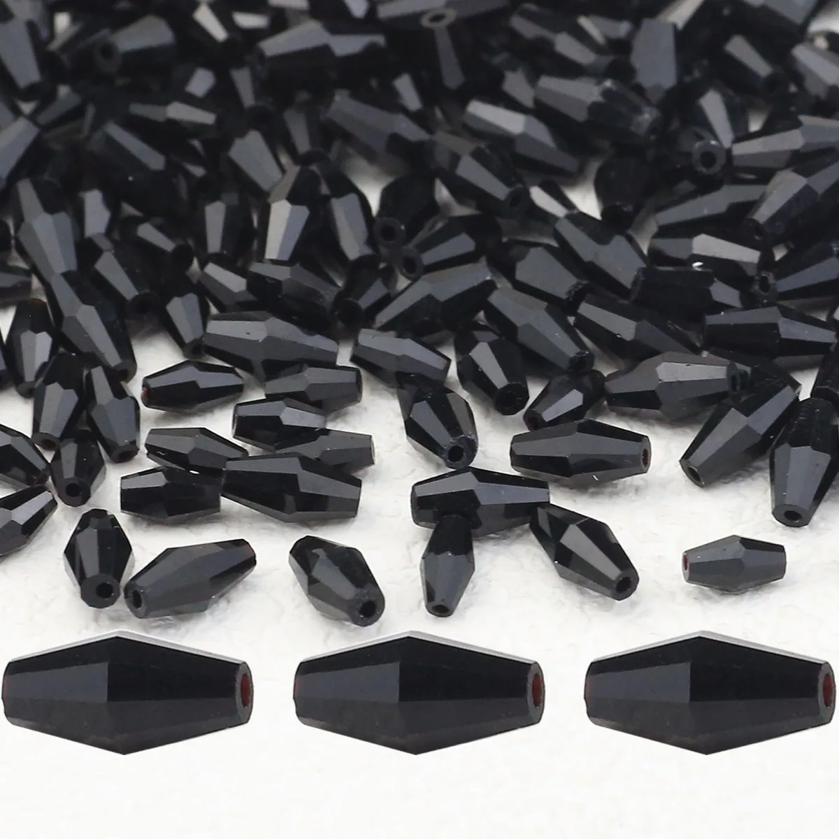 100pcs Long Bicone Faceted Black Color Austrian Crystal Glass Beads Spacer Loose Beads For Jewelry Making DIY Bracelet 3*6/4*8mm