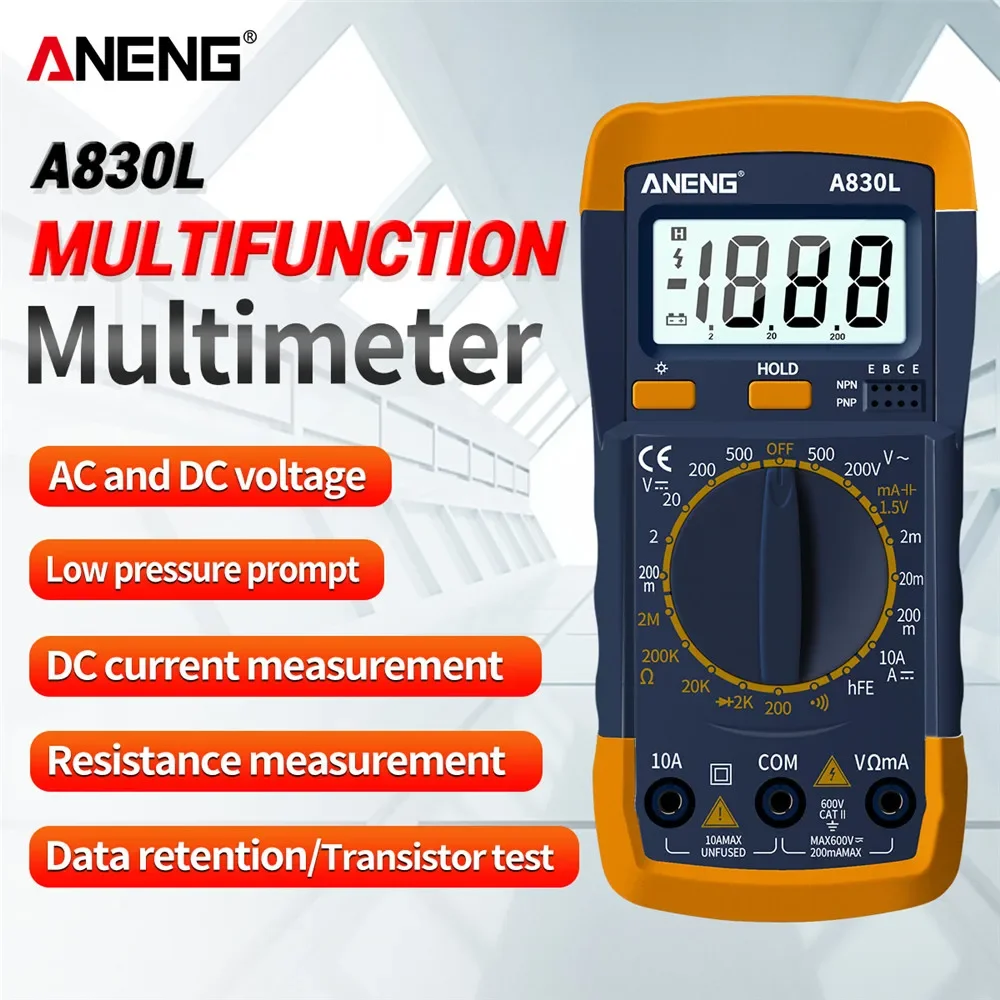 ANENG A830L miernik cyfrowy multimetr prądu LCD Multitester diod napięcie prądu stałego AC miernik prądu wyświetlacz świetlny z brzęczykiem