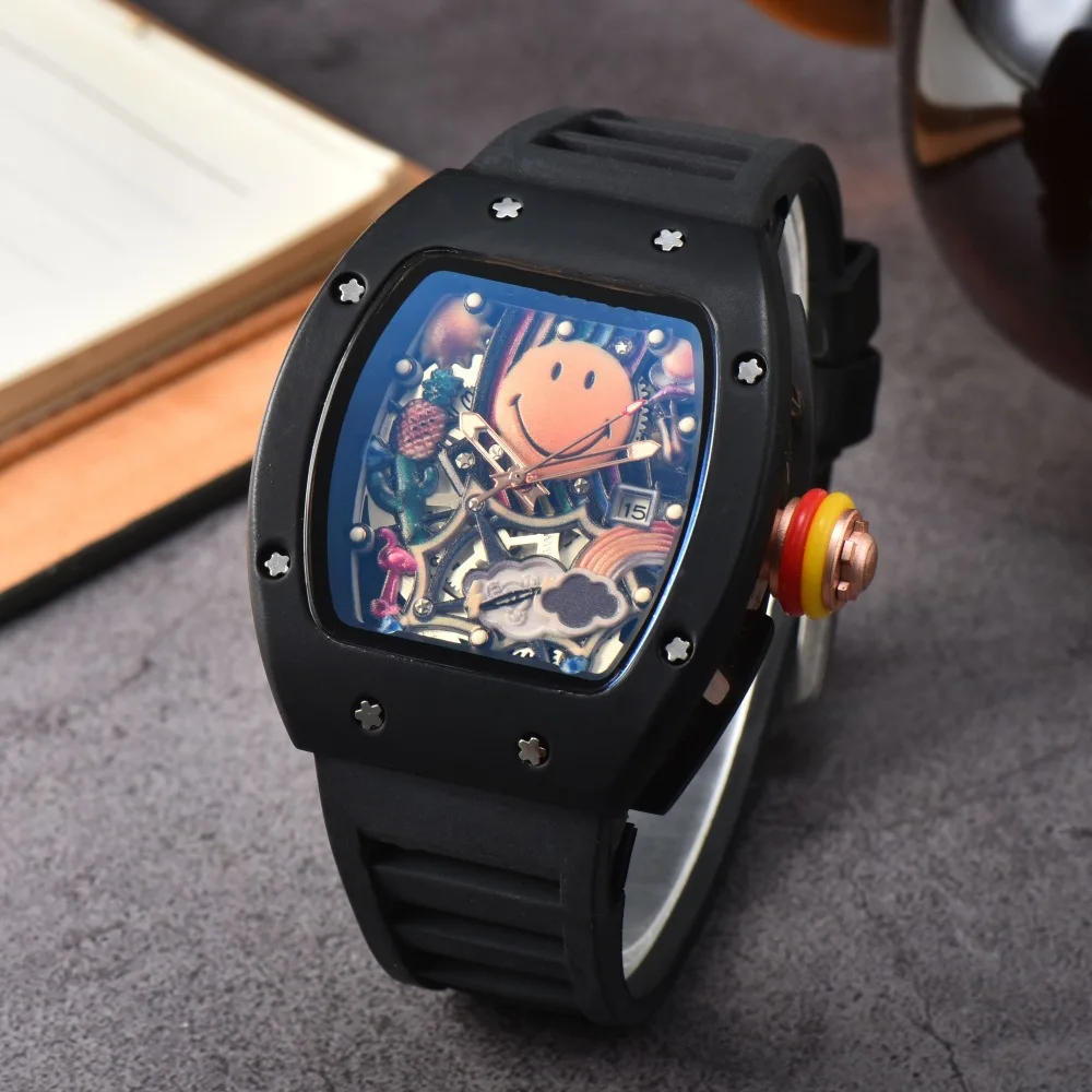 

2025 New Anime Collaborative Wine Barrel Style European and American Wristwatch with a Cool Smile for Sports Export Watches