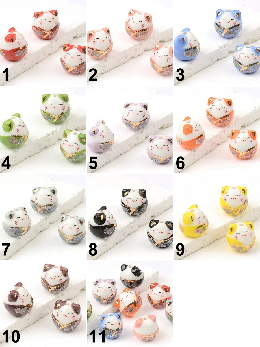 15mm Cute Colorful V-neck Cat Ceramic Beads Loose Spacer Mix Porcelain Beads For Jewelry Making DIY Bracelet Earring