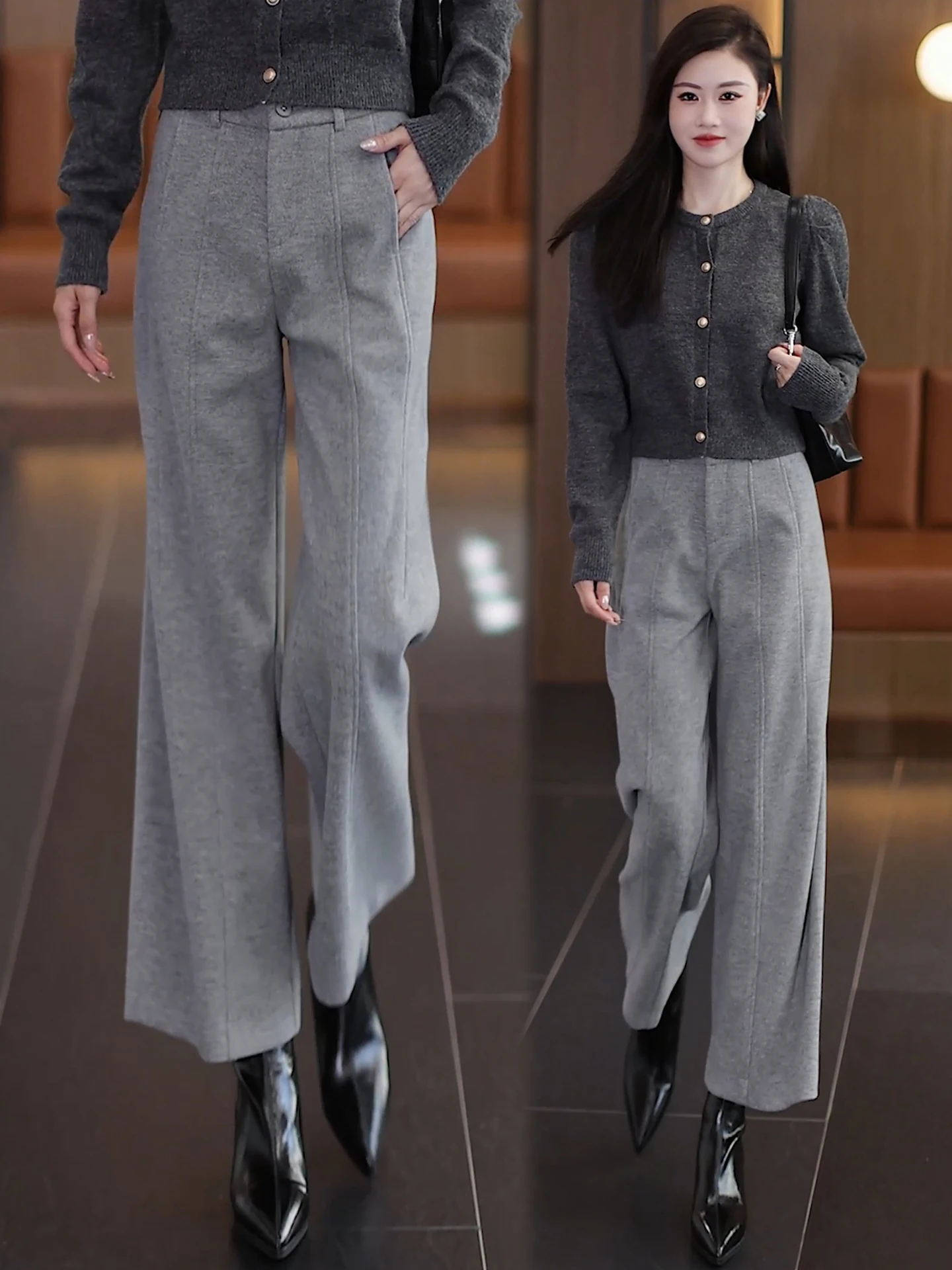 

Женские повседневные шерстяные брюки с высокой талией из ацетатной шерсти, широкие, осенне-зимние, новая модель, маленький размер, фасон «нож»