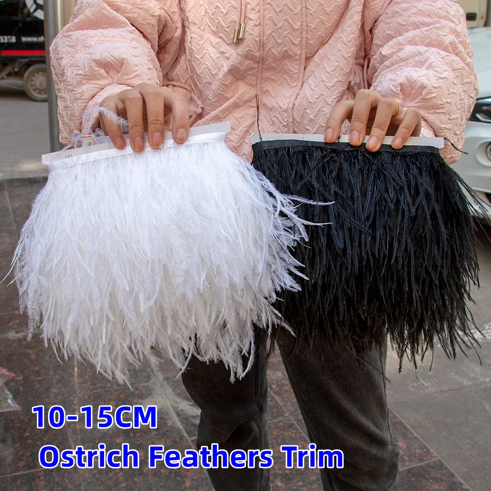 10-15CM Multicolor Ostrich Feathers Trim 1Meter 5Meter 10Meter Natural Plumes Selvage Tassel Ribbon For Wedding Dress Decoration