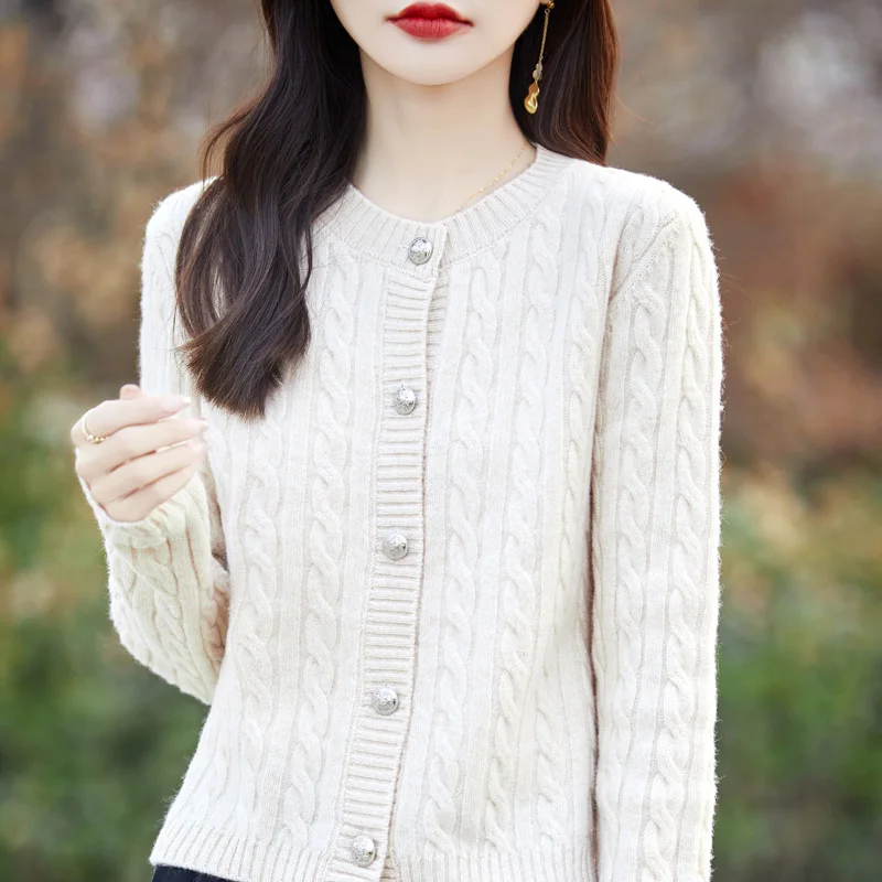 

New 100% Merino wool autumn and winter women's sweater crewneck cardigan fashion simple warm bottom knit shirt top