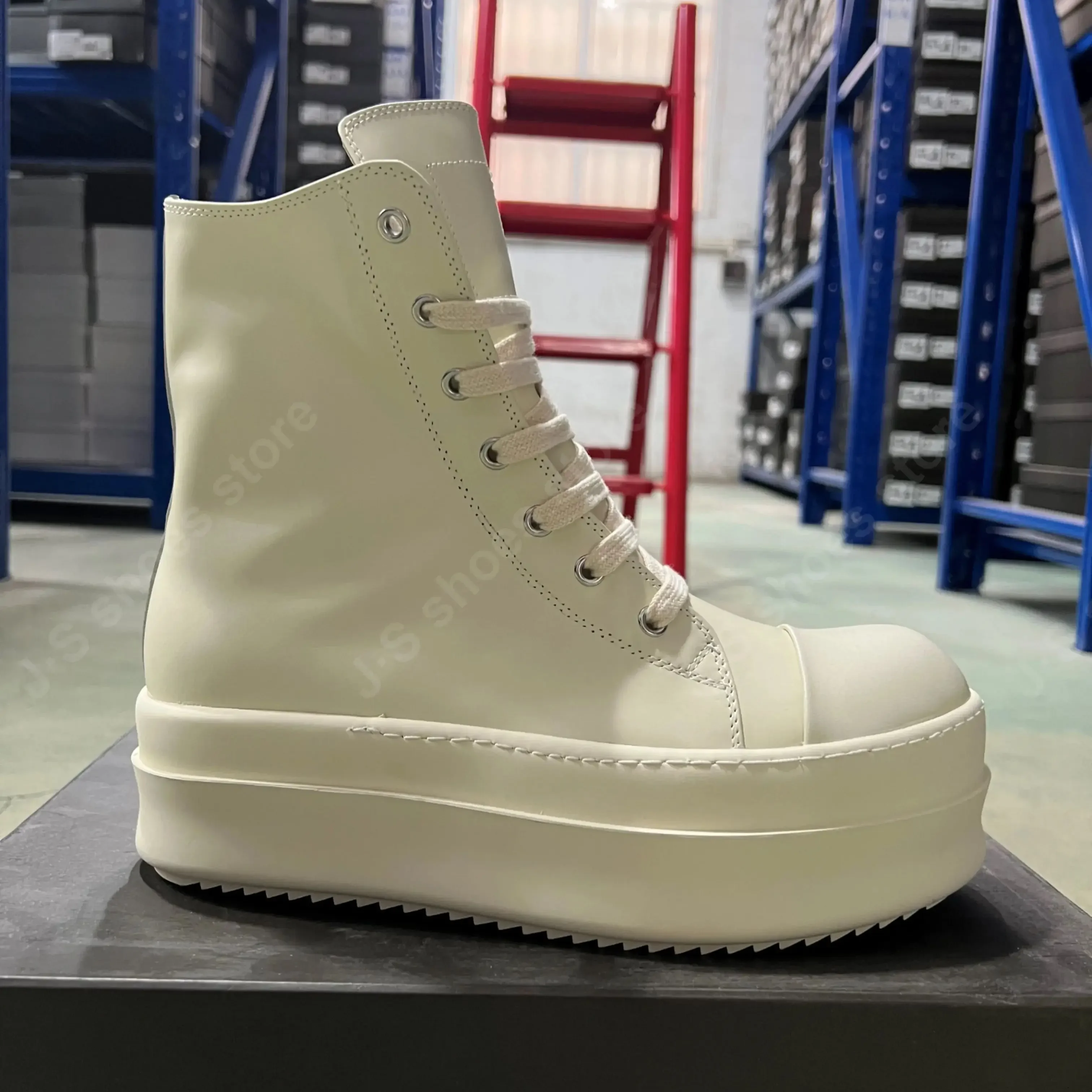 R-o مصمم أحذية الرجال حذاء رياضة العاج الأبيض جلد حذاء بوت بطول الكاحل النساء حذاء الدانتيل يصل منصة 6 سنتيمتر نعل سميك عالية أعلى حذاء كاجوال #4