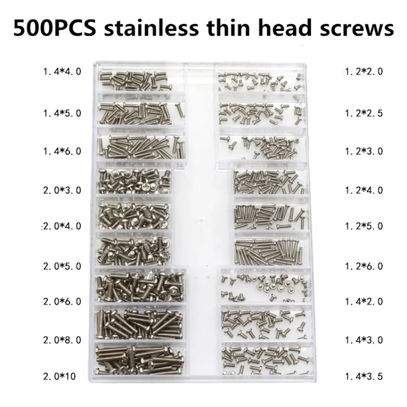 500pcs 미니 나사 너트 마이크로 노트북 컴퓨터 조립 수리 나사 선글라스 전화 수리를위한 패스너 세트