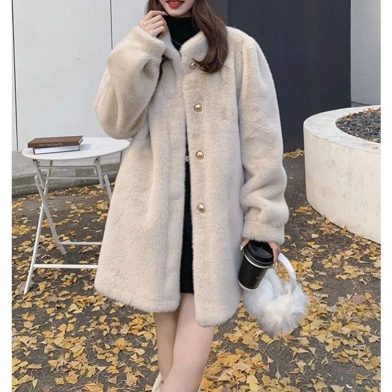 

2025 Winter New Style Mink Fur Coat Thickened High-end Feel Fur and Leather One-piece Mid-long Length, Eco-friendly Fur Coat