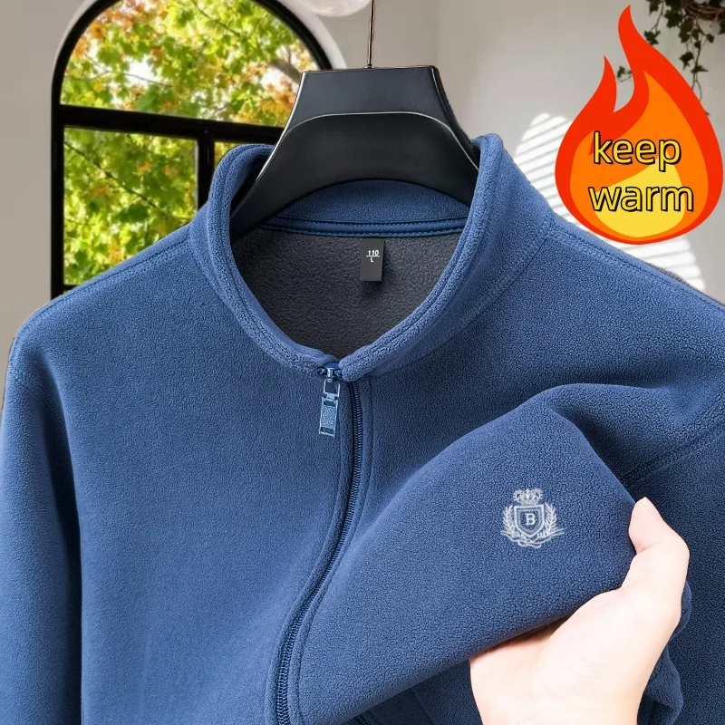 

Luxury brand 2025 autumn winter hot selling men's velvet warm zipper cardigan exquisite crown embroidery stand up collar jacket