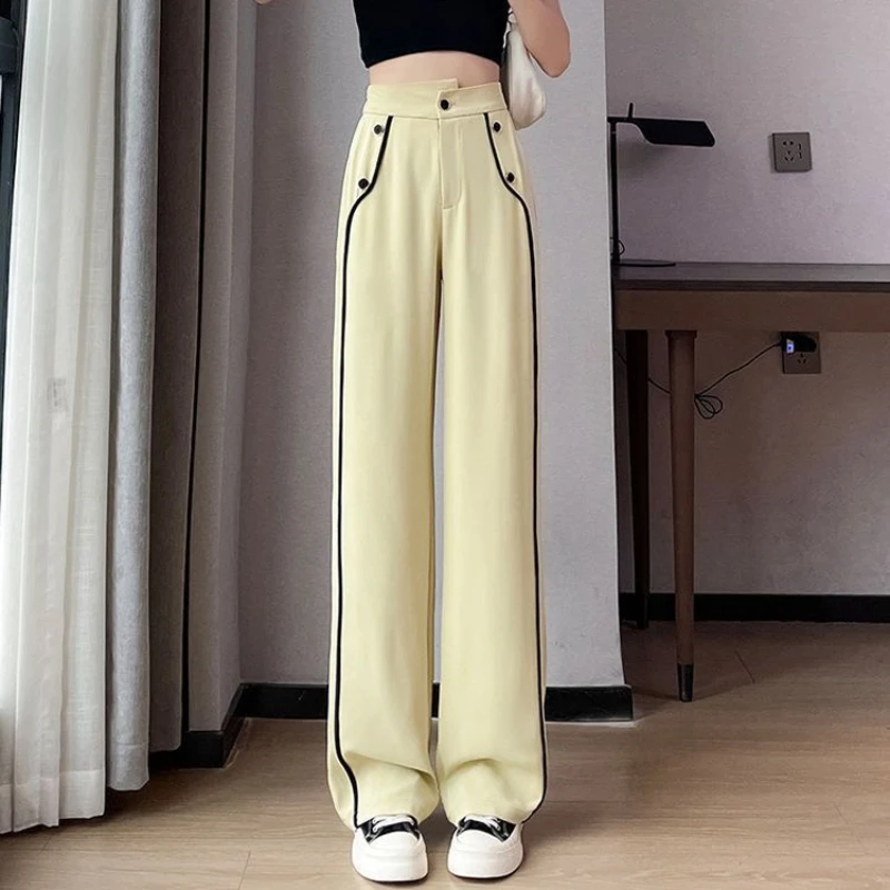 2023 New Women Trousers Ice Silk Wide-Leg high waist suit Pants Thin Loose-Fitting Mopping Slimming Large Size Casual Pants