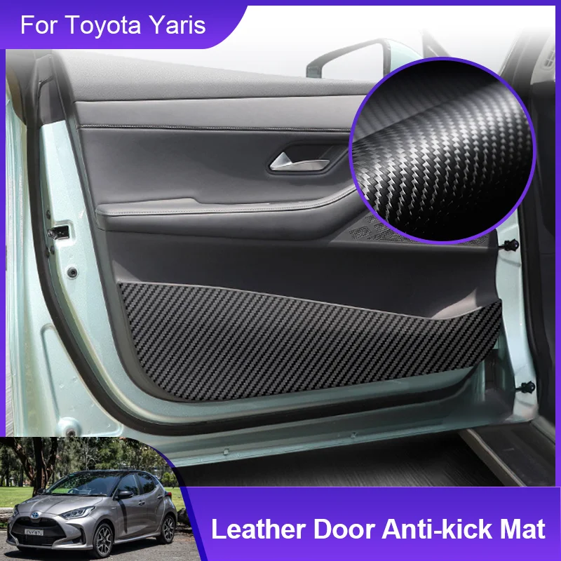 

4 Pcs Carbon fiber Car Door Anti-Kick Mat Pads Anti Dirty Protective Stickers Accessories for Toyota Yaris 2022 2021 2020 2018