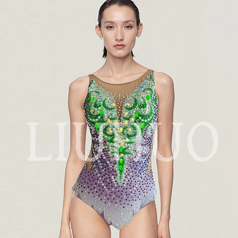 LIUHUO الجمباز الإيقاعي يوتار التدرج بلا أكمام أداء التشجيع التنافسي للأطفال BD9458