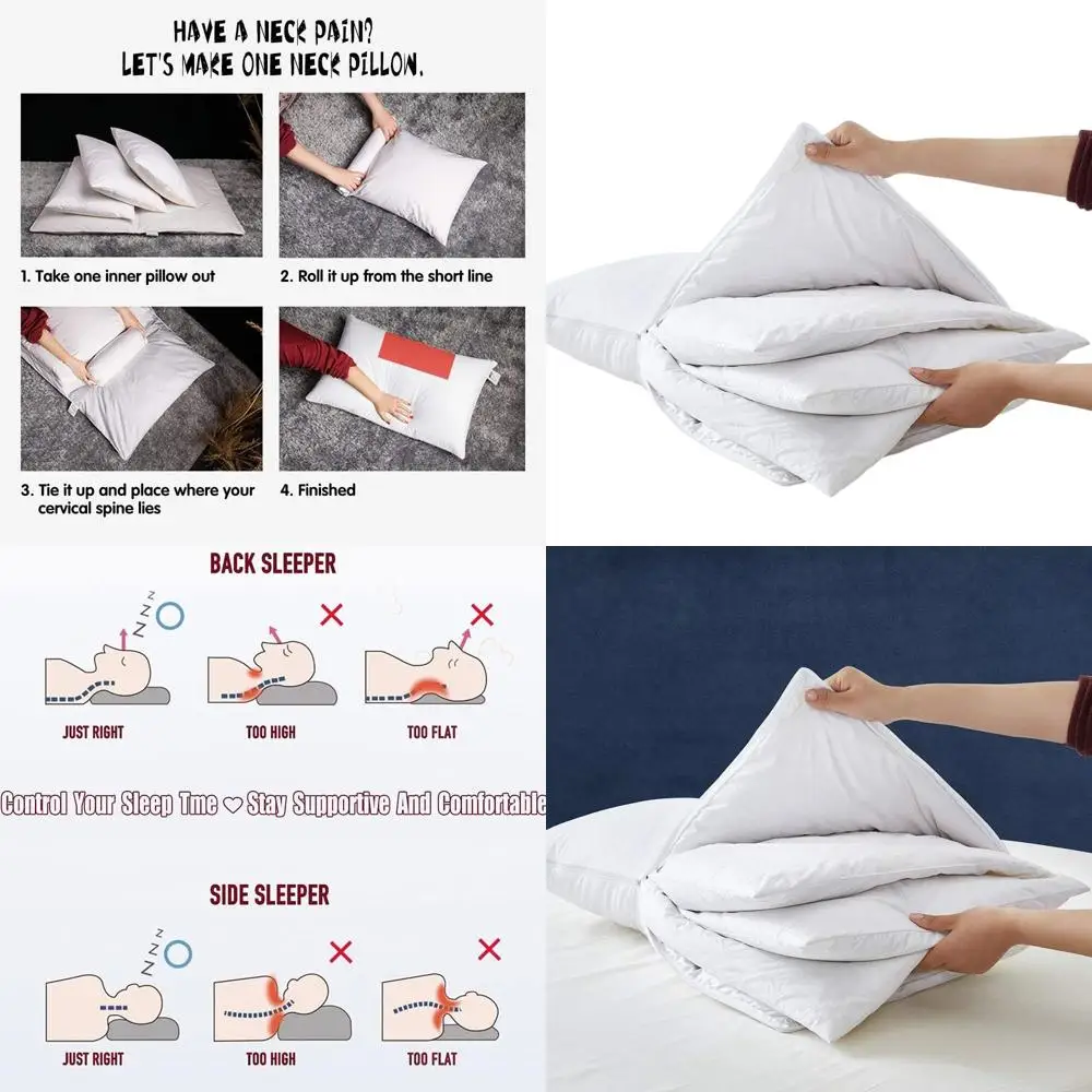 

Подушка Queen Size из премиального гусиного пуха с 100% хлопковой застежкой-молнией, регулируемые слои для комфортного сна