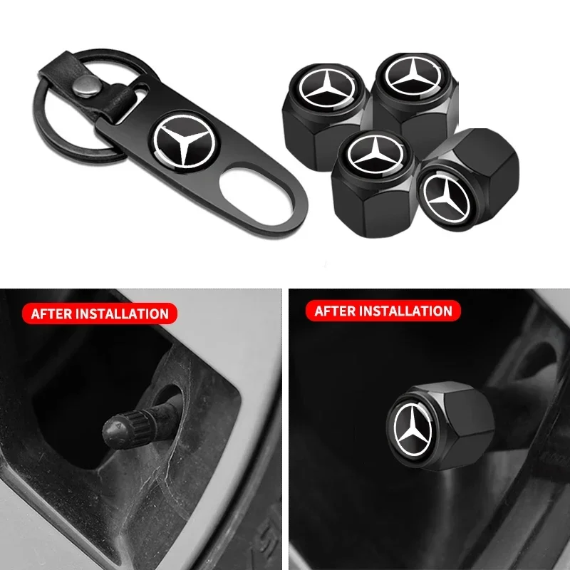 Car Wheel Tire Air Valve Caps with Keychain For Mercedes Benz AMG C180 C200 C260 C300 W108 W124 W126 W140 W168 W169 Accessories