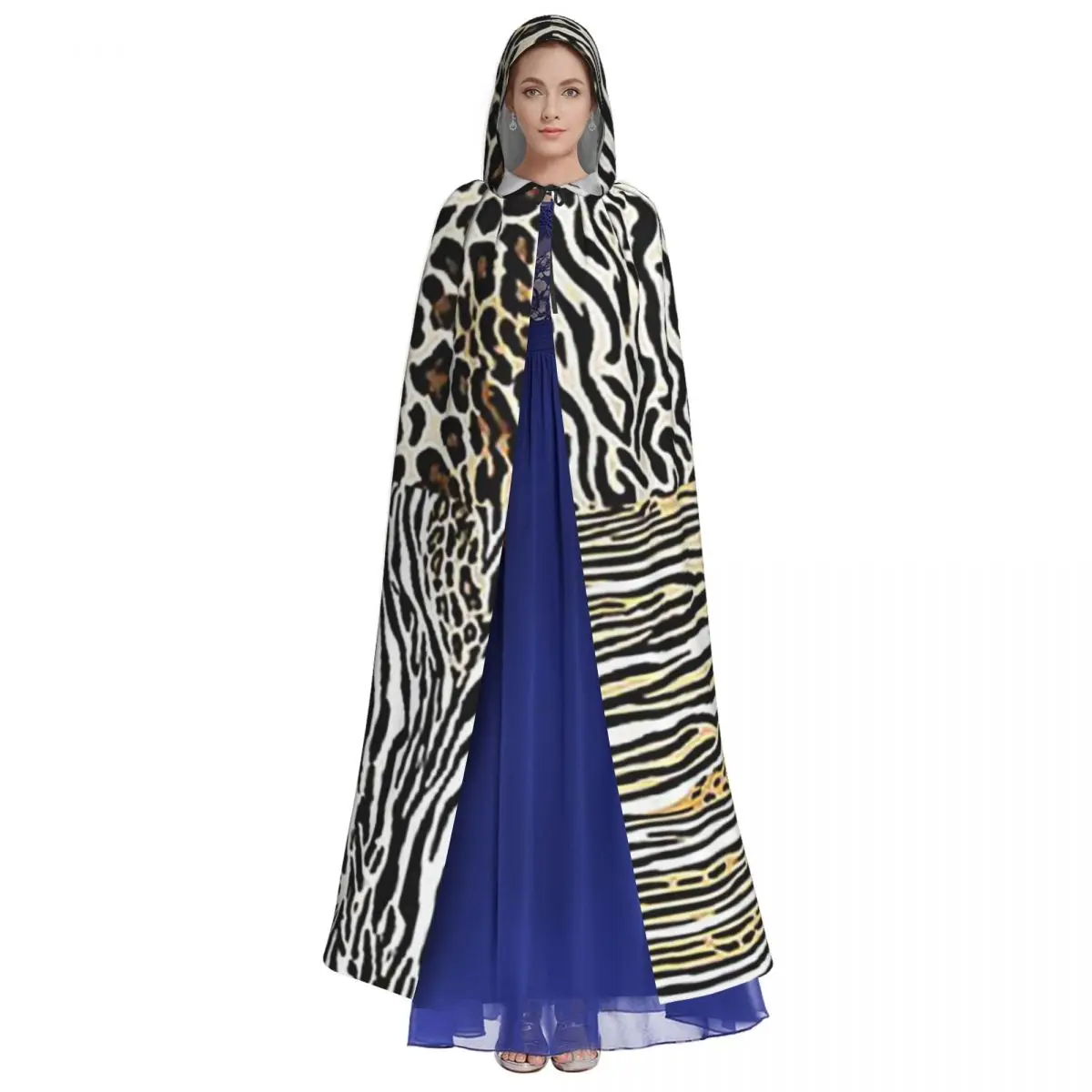 アニマルプリントコンボロングフード付きマント魔女中世衣装コスプレケープハロウィンコート大人ユニセックス