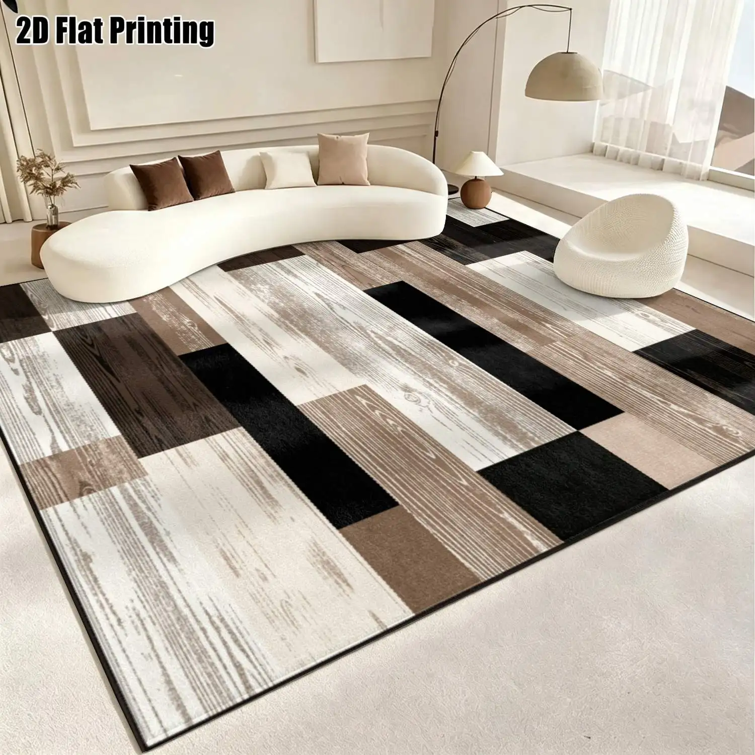 1Pc 2D Printed Geometric Patchwork Nordic Minimalist Modern Instagram Style Home Decor Carpet/Mat, Multi-Size, Machine Washable, for Living Room, Bedroom, Dining Room, Entrance, Study