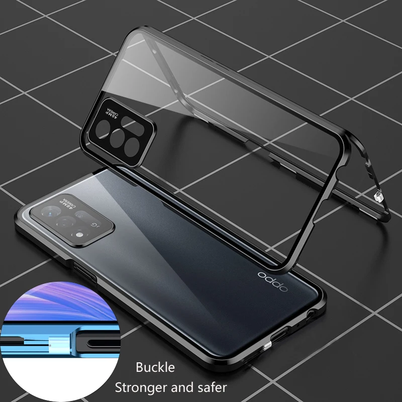 

Magnetic Snap Lock Phone Case For OPPO Reno 13 12 FS 11 10 Pro Plus 8T 5G 11A 12F Double Sided Glass Lens Protection Cover Cases
