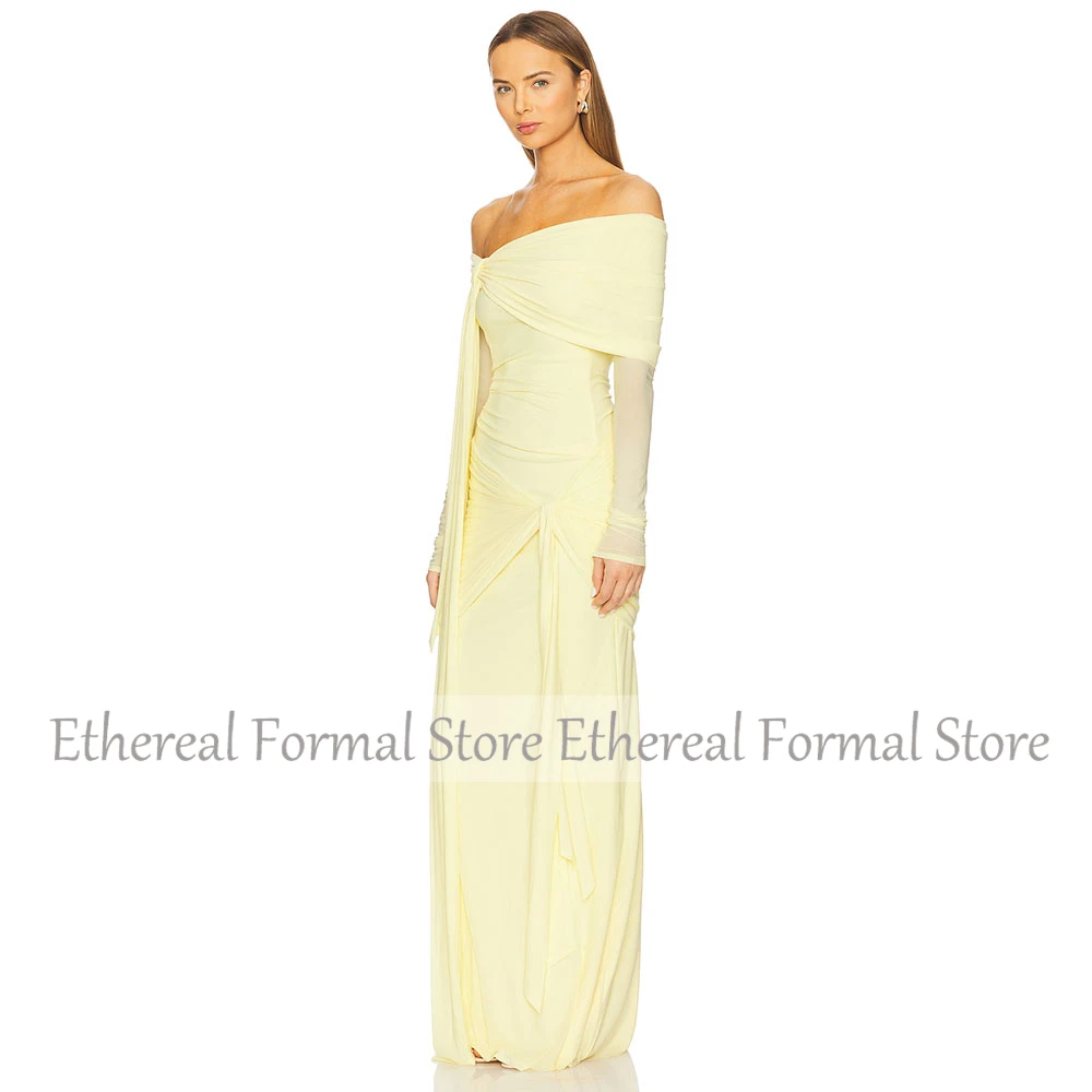 Elegant  Evening Dress For Wedding Off The Shoulder Mermaid  Women's Evening Gown Long Sleeves Pleat Long Formal Party Dress