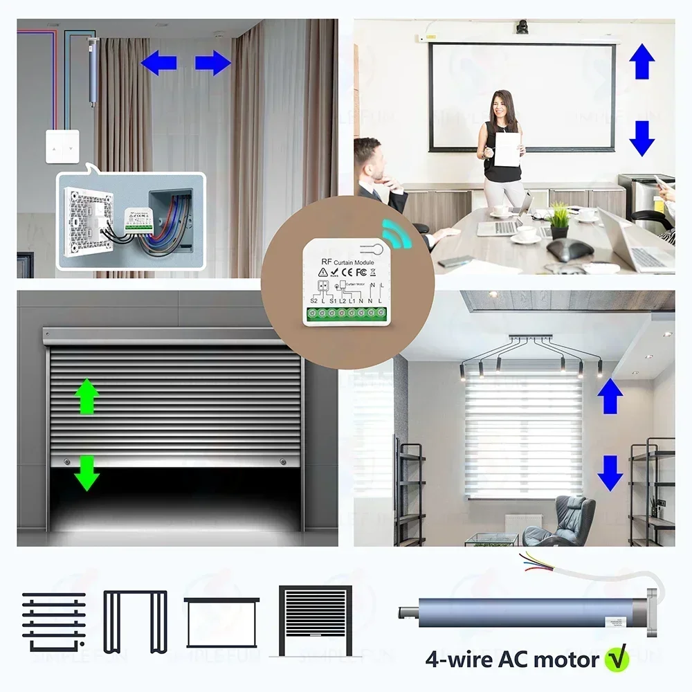 433Mhz Roller Shutter Curtain Remote Control Switch Module 110V 220V,Wall Panel Switch,5-in-1 Remote,for Blind/Garage Door/Motor