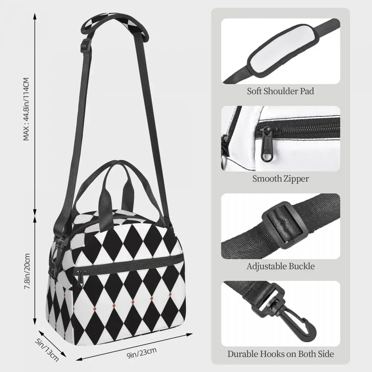 Harlequin Plaid Playing Cards Insulated Lunch Bag for Kids School Cooler Thermal Box Tote Leakproof Lunch Boxes