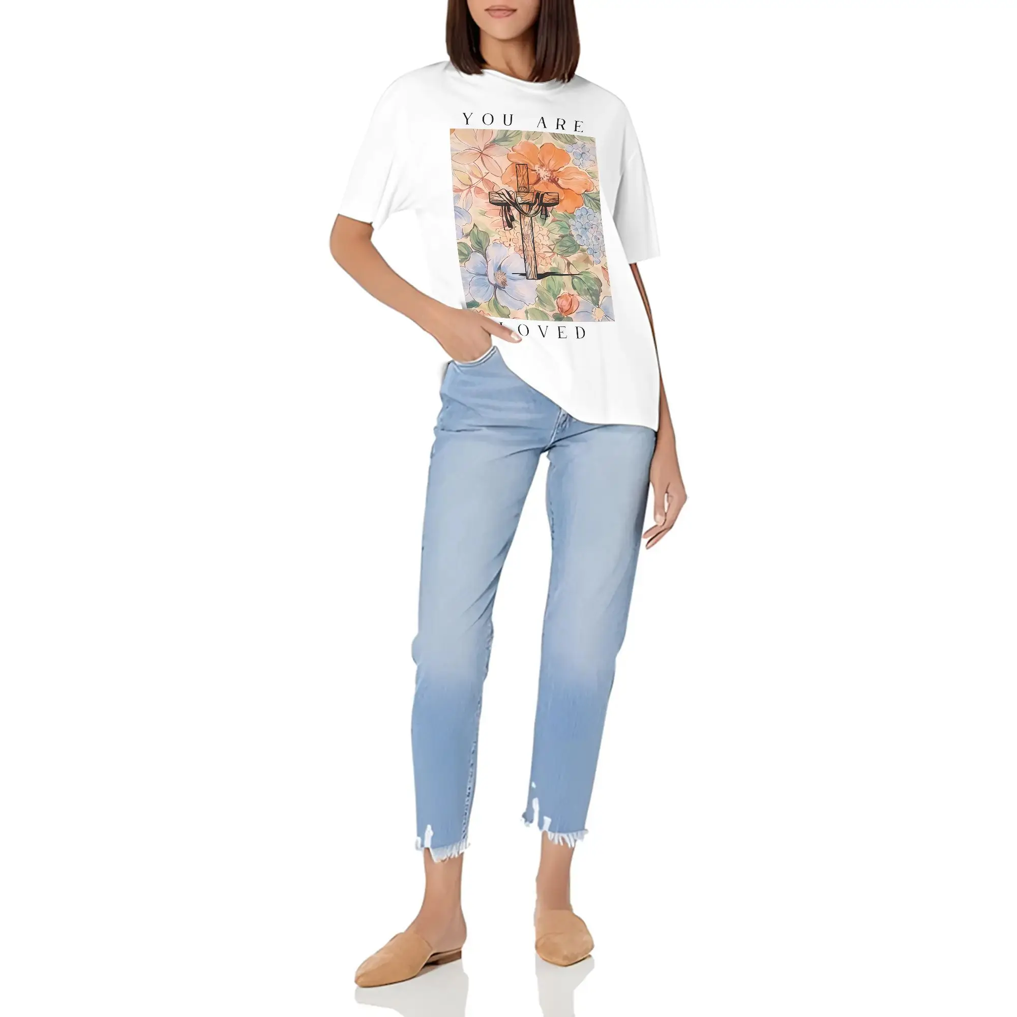 Lightweight Brush Stroke Letter & Hand Drawn Cross God Is Always Good Christian Religious Tee Casual Short Sleeve Faith Apparel