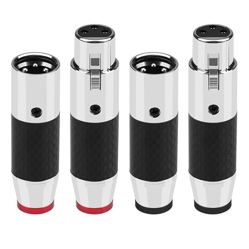 ATAUDIO 4PCS HiFi XLR Plug Hi-end Carbon Fiber Rhodium-plated 2XLR Balanced Male/Female Connectors for PA Audio Cable DIY