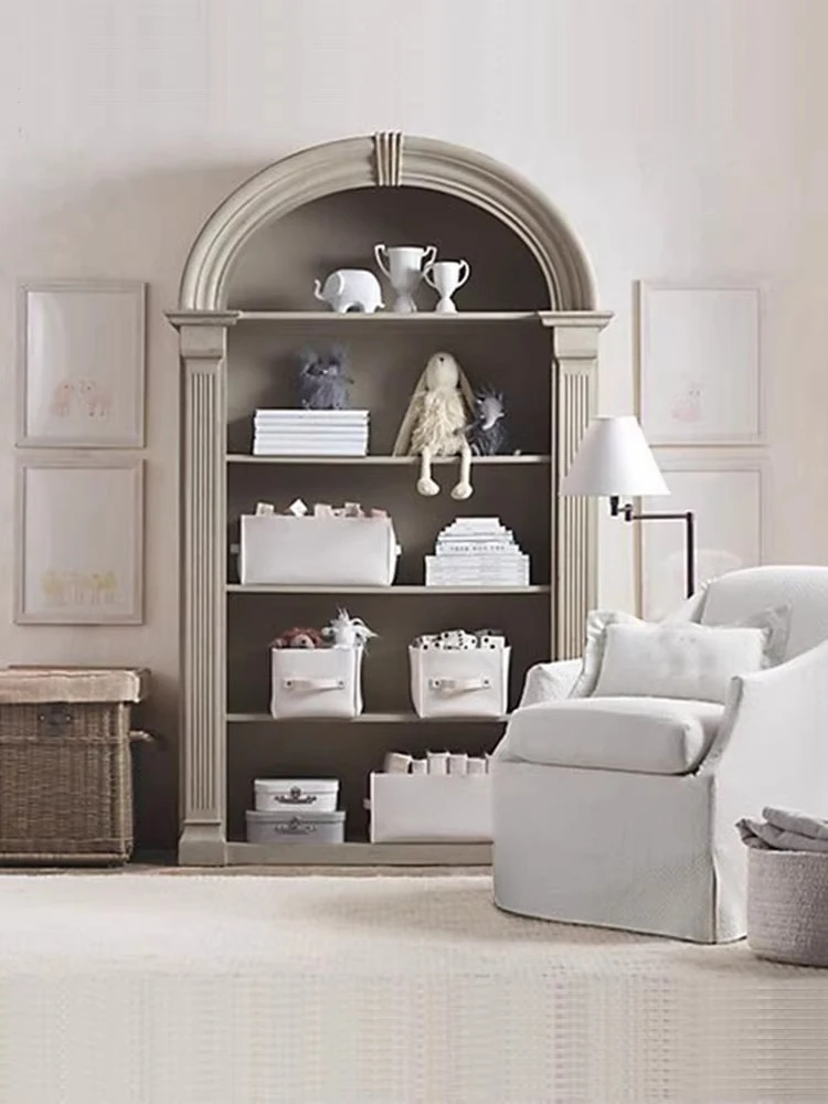 

American rural solid wood bookcase French retro old display case storage cabinet household children's bookcase multi-layer