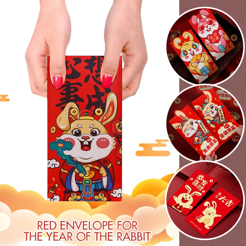 

18Pcs Chinese Red Envelopes Cute Rabbit Hongbao For 2023 New Year Spring Festival Red Pockets Lucky Money Packets Gift Bag