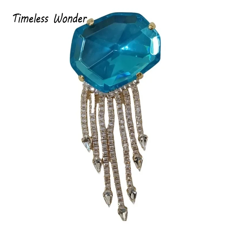 Timeless Wonder Fancy Crystal Geo Zircon Tassel Brooch Pins for Women Designer Jewelry Runway Rare Top Punk Luxury Gift 9523