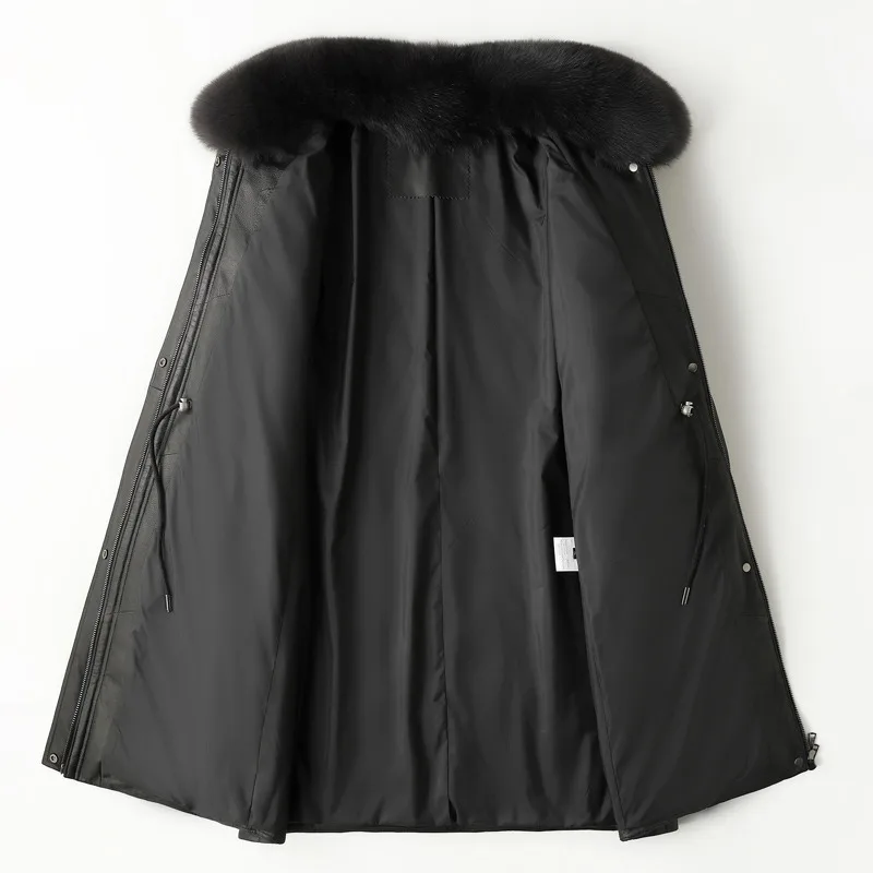 100% Echt Schapenvacht Leren Jas Vrouwen Winter Luxe Vossenbont Kraag Halflange Witte Eendendons Jassen Warme Parkas Bovenkleding