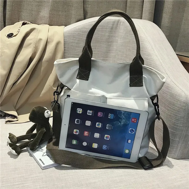 Canvas Bag New Student Class Handheld Tote Single Shoulder Crossbody Trendy White Black Bag