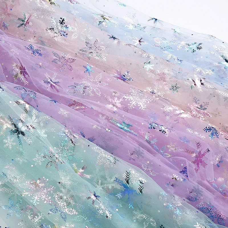 เกล็ดหิมะที่มีสีสันผ้าตาข่ายทองฟอยล์ผ้าพันคอชุดเจ้าหญิง Cape เสื้อผ้าเด็ก DIY เย็บผ้าปาร์ตี้ตกแต่งพื้นหลัง