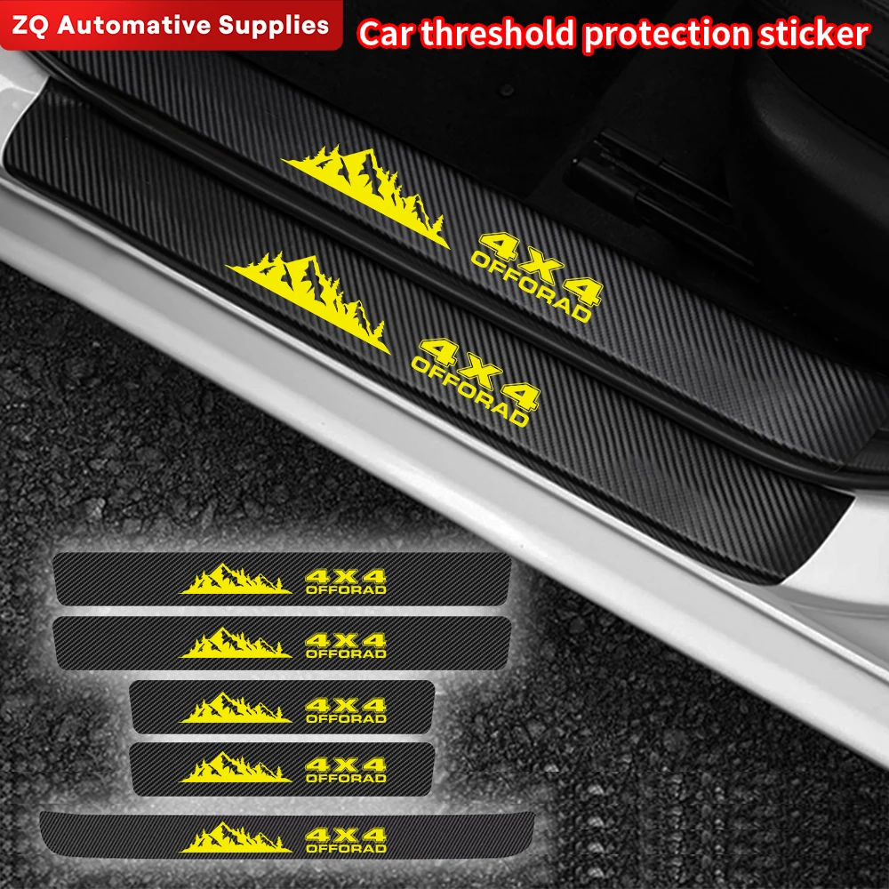 4X4 Off Road Carbon Fibre Car Stickers Car Door Sill Protector Sticker Trunk Threshold Side Anti Scratch Decal Auto Accessories