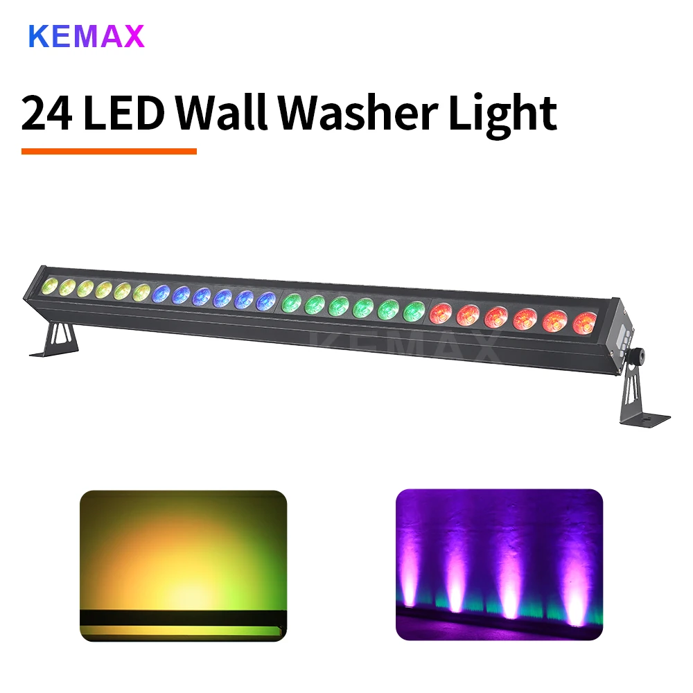 24LED Waterproof Stage Wash Light Bar RGB 3in1 Wall Washer Light DMX & Sound Activated Uplights for Events Church Wedding Club